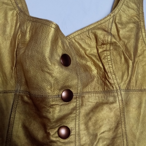 NWT Free People Gold Metallic 100% Leather Button Front Mini Dress size 8 - Picture 6 of 10